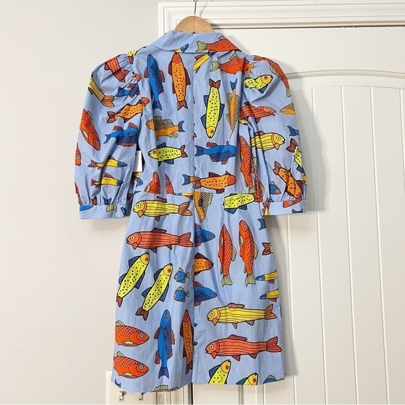 NWT LHD Casitas Printed Cotton Blend Poplin Mini Dress Corsican Trout - Picture 6 of 10